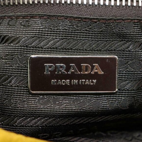 Prada Purse Yellow Canvas And Brown Leather With Chrome Hardware Satchel - Picture 8 of 9